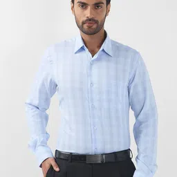 Raymond Men Contemporary Spread Collar Tartan Checked Cotton Formal Shirt-picture-33