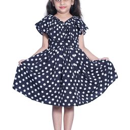 Shahina Fashion Girls' A-Line Polka Dot Black Crepe Knee-Length Mini Frock-image-41