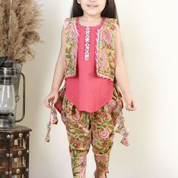 Here&Now X Kinder Kids Girls Printed Regular Pure Cotton Kurti with Dhoti Pants-image-129