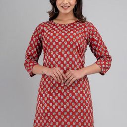 Rangun Floral Printed Keyhole Neck Straight Kurti-image-43