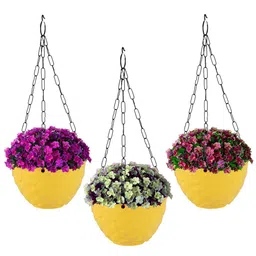 Kuber Industries Yellow 3 Pieces Textured Durable Hanging Planters-59