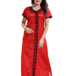 LIFE-TALE Women Red Satin Nightdress-image-77