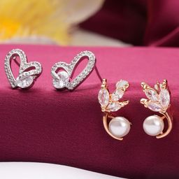 Jazz and Sizzle Set Of 2 Silver & Rose Gold-Plated Artificial Stones Studded Studs-2