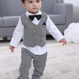 DEL LUNA Boys Checked Double-Breasted Waistcoat & Trouser With Shirt Suits-14