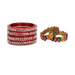 SOMIL Set Of 6 Red Alloy Artificial Stones and Beads Antique Bangles-image-83