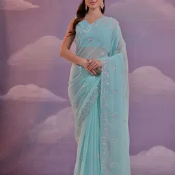 CANIZZARO Ethnic Motifs Embellished Sequinned Pure Georgette Saree-picture-48