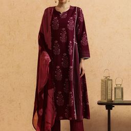 STYLEBAAZI Floral Printed Panelled Pure Cotton A-Line Kurta With Trousers & Dupatta-picture-39