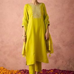 HRITIKA Ethnic Motifs Embroidered Regular Straight Kurta With Trouser With Dupatta-picture-3