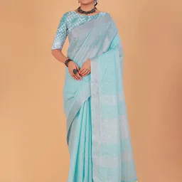 NEGRONI Solid Zari Pure Linen Saree-image-48