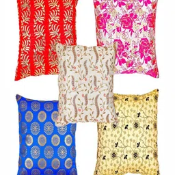 MERA HAAT Red & Blue Set of 5 Ethnic Motifs Square Cushion Covers-6