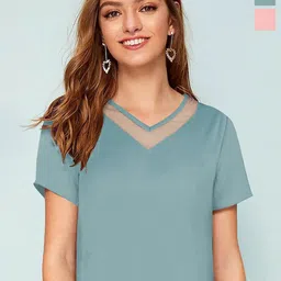 CORSICA Women Solid Color V Neck Regular Sleeves Top-picture-34