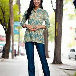 Moda Rapido Floral Printed Mandarin Collar Neck Tunic With Trousers Co-Ords-image-76