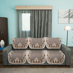 Aura 6 Pieces White & Mustard 3 Seater Printed Sofa Cover-image-46