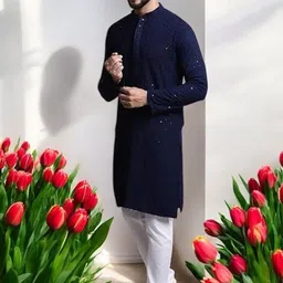 Atly Men Embroidered Regular Sequinned Kurta with Pyjamas image 5