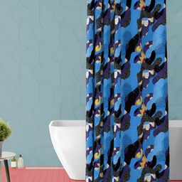 ArtzFolio Blue & Black Printed Waterproof Shower Curtains-image-70