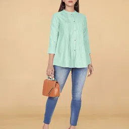 BAESD Striped Mandarin Collar Cotton Top-image-98