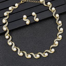 Peora Gold-Plated Crystal & Pearls Studded Necklace & Earrings-picture-36