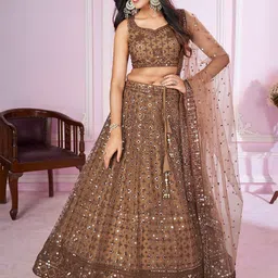 DIVASTRI Embellished Sequinned Semi-Stitched Lehenga & Unstitched Blouse With Dupatta-picture-10