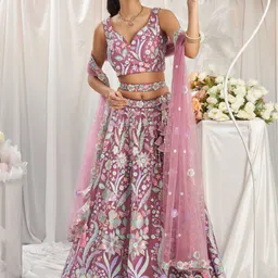 panchhi Embroidered Sequinned Net Semi Stitched Lehenga & Unstitched Blouse With Dupatta image 5