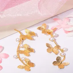 Niscka Gold Plated Beaded Floral Drop Earrings-picture-48