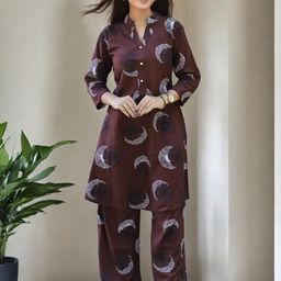 SZN Printed Mandarin Collared Tunic With Trousers Co-Ords-picture-37