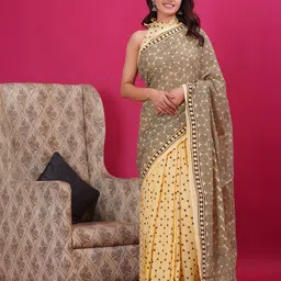Shivanya Handicrafts Striped Pure Cotton Block Print Saree-image-91