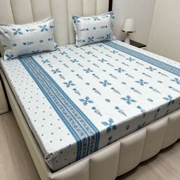 Pure Decor Blue & Blue Ethnic Motifs 330 TC Queen Bedsheet with 2 Pillow Covers-image-62