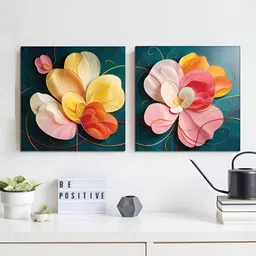 RANDOM Green & Pink 2 Pieces Floral Canvas Wall Art-79