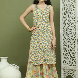 Jompers Floral Printed Sleeveless Straight Kurta With Palazzos-36