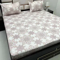 Pure Decor Pink & White Ethnic Motifs 350 TC Queen Bedsheet with 2 Pillow Covers-picture-47
