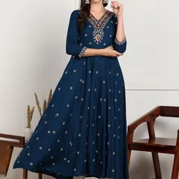 PURVIJA KURTIES Floral Embroidered Mirror Work A-Line Kurta-image-60