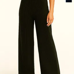 Fabflee Women Pack Of 2 Striped Wide Leg Fit Cotton Parallel Trousers-picture-7