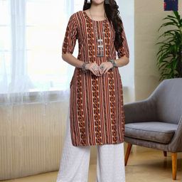 HERE&NOW Selection Of 2 Ethnic Motifs Printed Round Neck Straight Kurta-image-93