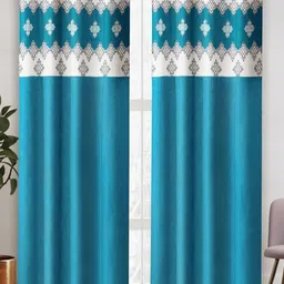 Aura Blue & White Set of 4 Geometric Room Darkening Door Curtain-19