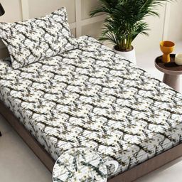 FABINALIV White & Grey 300 TC Single Bedsheet with 1 Pillow Covers-image-13