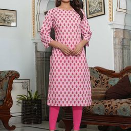 SAK JAIPUR Women Floral Printed Keyhole Neck Cotton Kurta-image-46