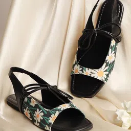 Street Style Store Women Printed Open Toe Flats with Bows-image-22