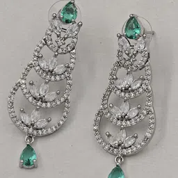 Gemron Jewel Rhodium-Plated American Diamond Studded Contemporary Drop Earrings-picture-30