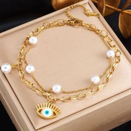 Designs & You Stainless Steel Gold-Plated Pearls Charm Bracelet-image-48