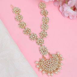 Anouk Gold-Plated Kundan Studded & Pearls Beaded Matha Patti-image-33