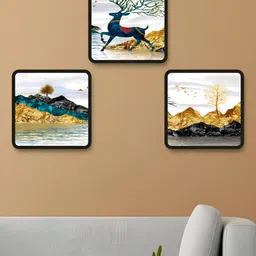 Aura White & Black 3 Pieces Deer & Mountain Wall Paintings-image-67