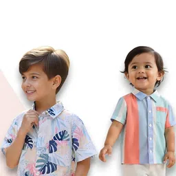 KIDGARB Multi Polycotton Cutaway Collar Printed Shirts-image-94