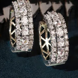Priyaasi Silver-Plated American Diamond Stone Studded Circular Hoop Earrings-10