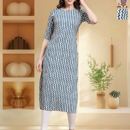 HERE&NOW Selection Of 3 Chevron Printed Round Neck Straight Kurtas-9