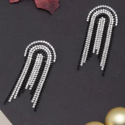 KPOP Silver-Plated Rhinestone Studded Tasselled Drop Earrings-4