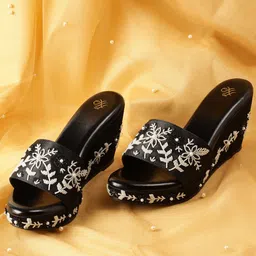 House of Pataudi Bead Embellished Floral Wedge Heels-picture-7