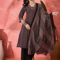 Sangria Floral Printed Pure Cotton Straight Kurta & Palazzos With Dupatta-picture-13