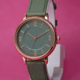 VIRAKTI Women Brass Patterned Dial & Leather Straps Analogue Watch G-03-GREEN-P-image-87