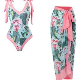 Alamode By Akanksha Women Pink, Green Plush Pink Swimsuit with Sarong-image-87