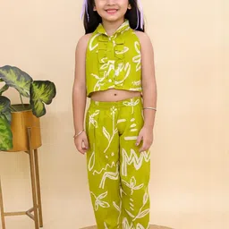 House Of Kids Girls Green Cotton Halter Neck Summer Co-ord Set-image-66